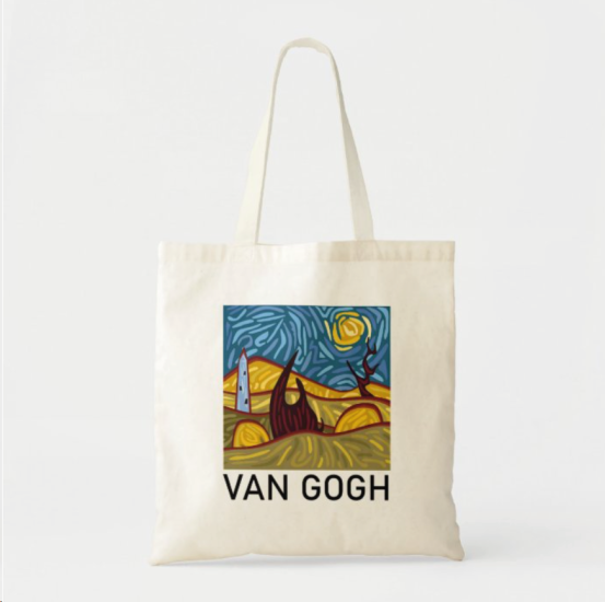 Van Gogh, illustrasyon Baskılı Ham Bez Çanta