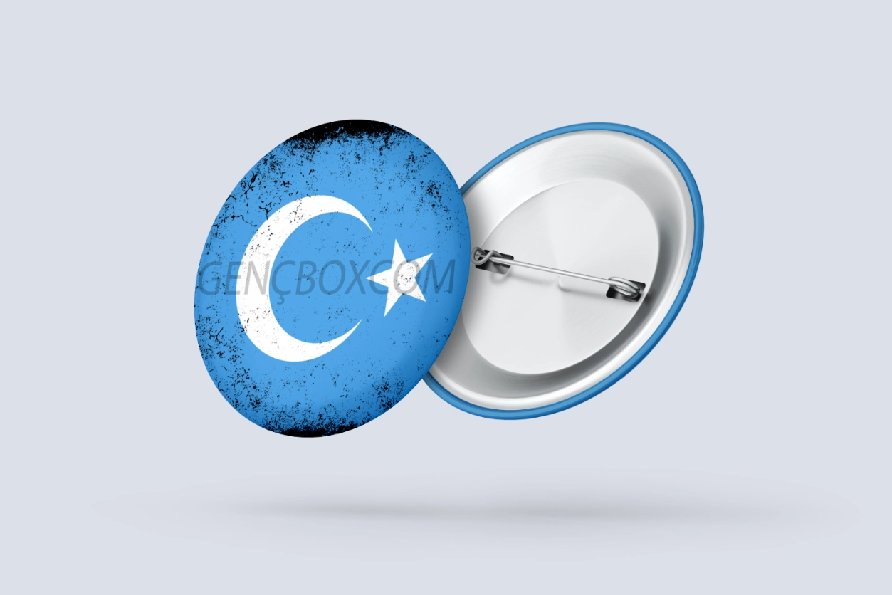 Doğu Türkistan Bayrak Siyah Mavi - İğneli Rozet 
