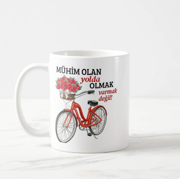 Mühim Olan Yolda Olmak Varmak Değil Kırmızı Bisikletli Kupa Bardak