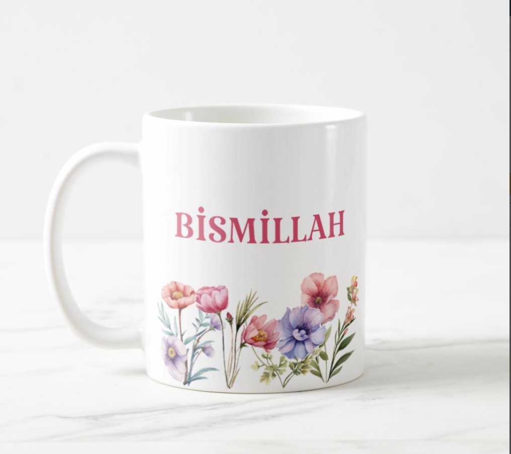 Bismillah Elhamdülillah Çiçekli Kupa Bardak