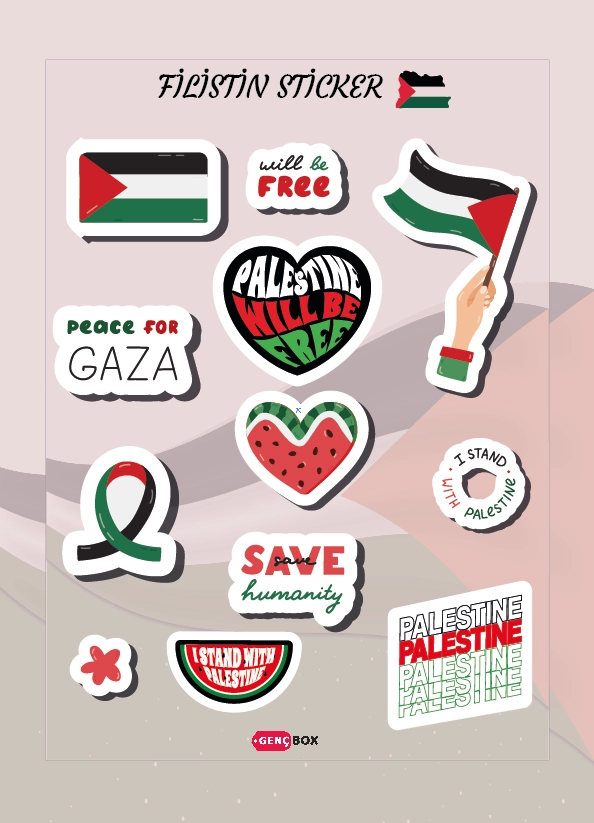 Filistin Kırmızı Koyu Arka Plan Sticker Set 