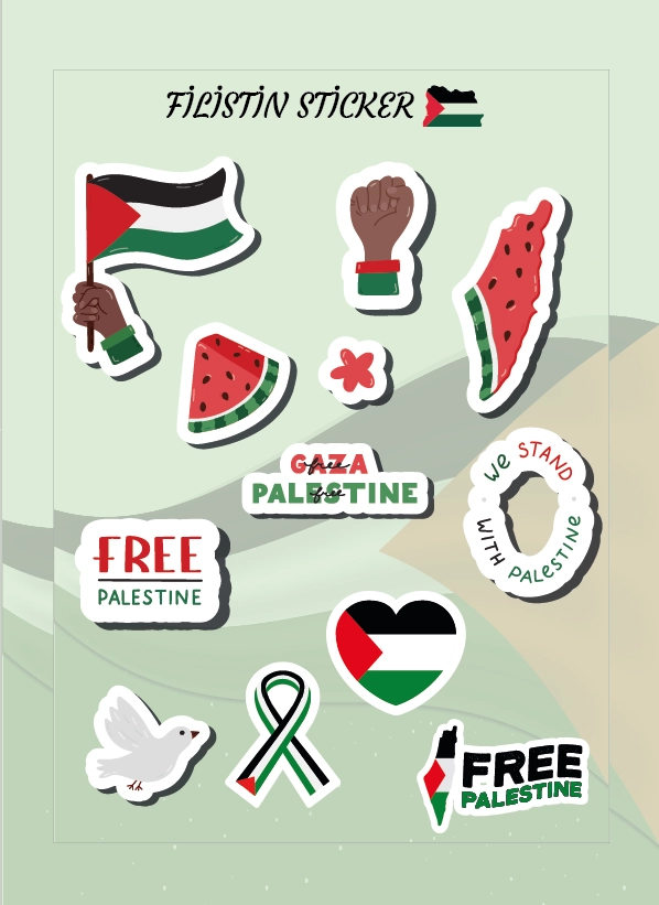 Filistin Yeşil Arka Plan Sticker Set 