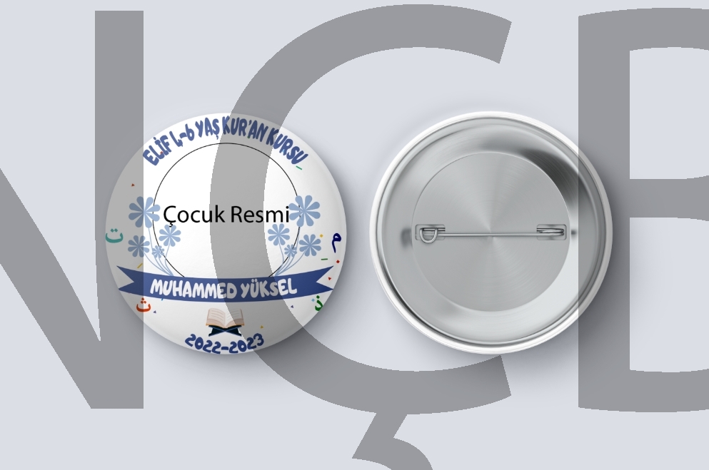 Kuran Kursu Veda Temalı - Çocuk Resimli Rozet ve Kart