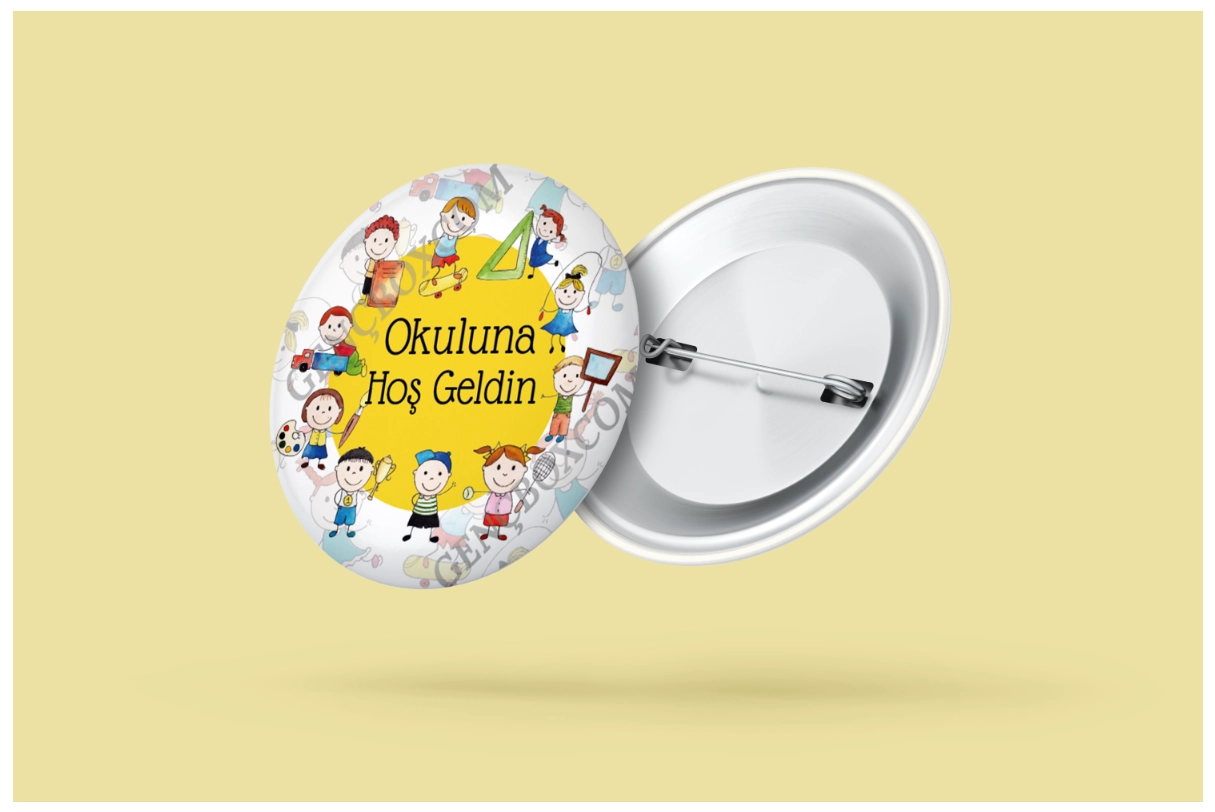 Okuluna Hoş Geldin Sarı Renk - Çocuk İğneli Rozet