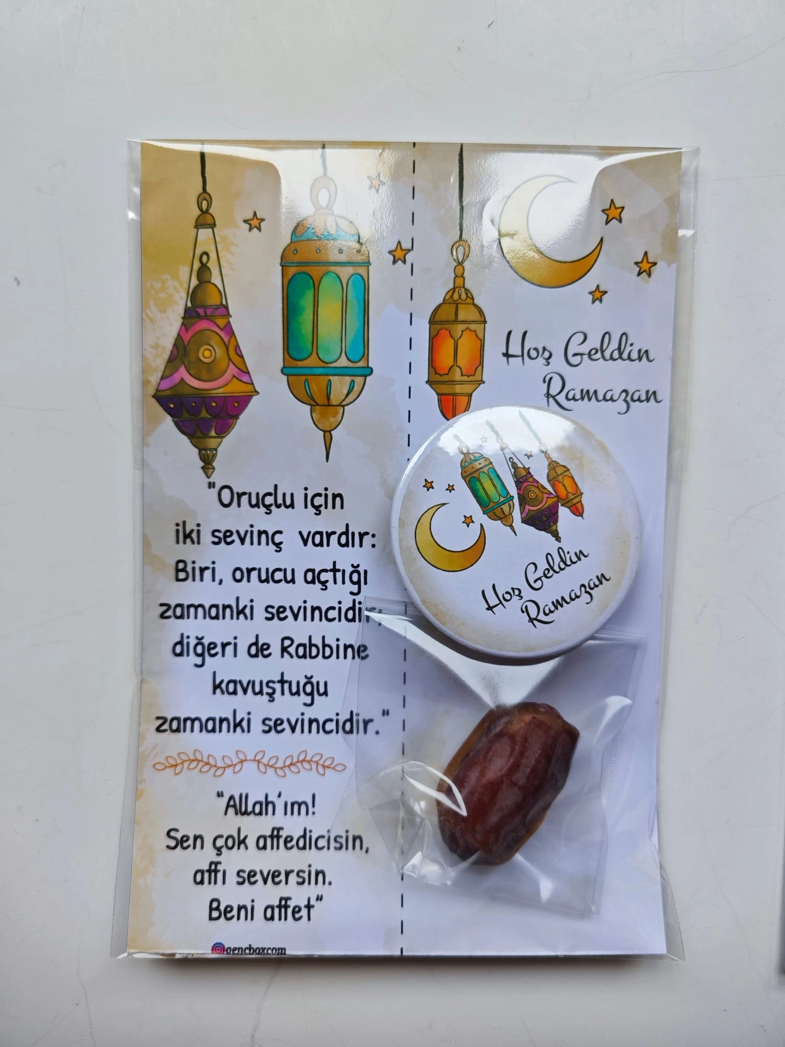 Hoş Geldin Ramazan Kahve Tonlu Kandilli Kart Rozet Paketi