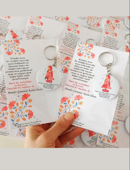 Anne ve Çocuk Temalı Açacaklı Anahtarlıklı Hediyelik Kart Paketi