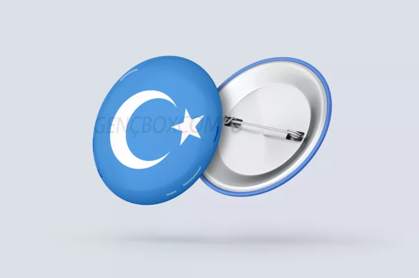 Doğu Türkistan Bayrak Mavi - İğneli Rozet