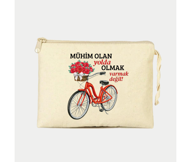 Kırmızı Çiçekli Bisiklet Ham Bez Clutch Çanta (El Çantası)