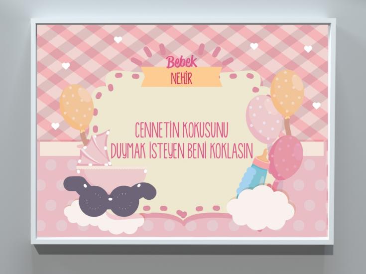 Kişiye Özel Cennetin Kokusu  İsimli Bebek Tablosu (Pembe)