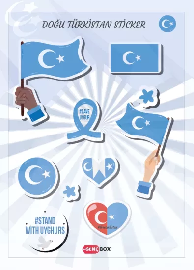 Doğu Türkistan Mavi Arka Plan Sticker Set 