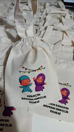 Kız Erkek Çocuk Vektörlü İsimli Tek Kulplu Tutmalı Kese (15*20)