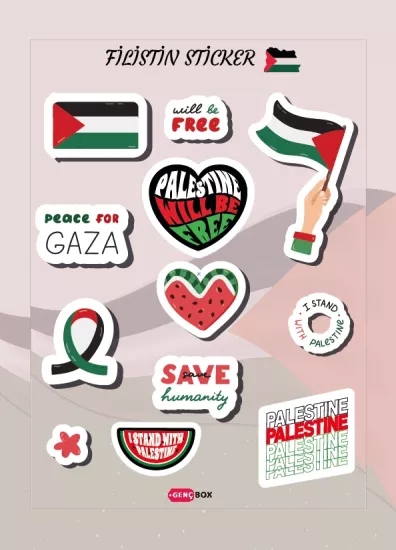 Filistin Kırmızı Koyu Arka Plan Sticker Set 