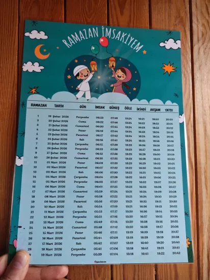 Çocuk Vektörel Resimli Ramazan İmsakiyesi (PVC KAPLAMA)