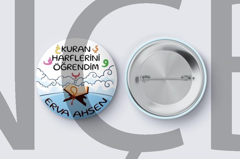 Kuran Harflerini Öğrendim Bulutlu - İsme Özel İğneli Rozet