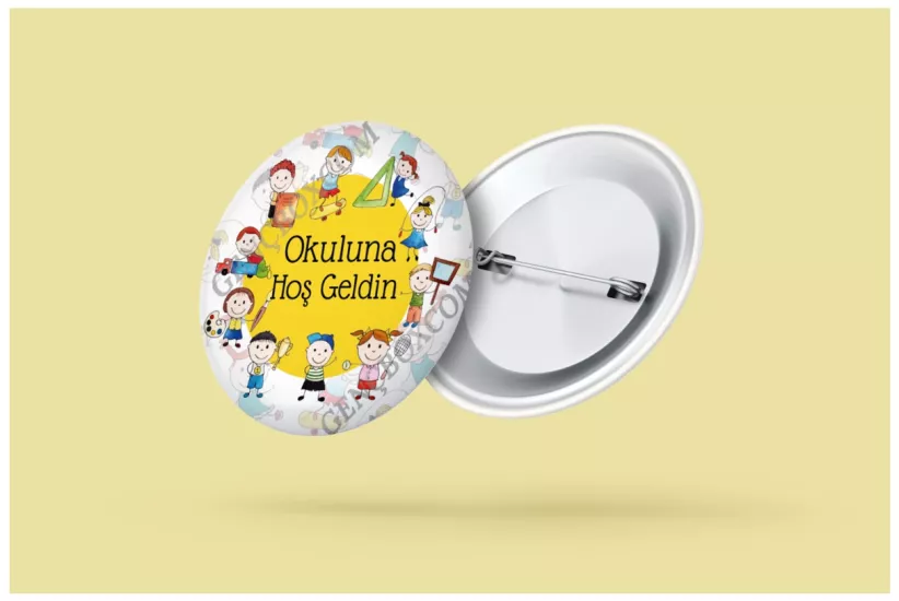 Okuluna Hoş Geldin Sarı Renk - Çocuk İğneli Rozet