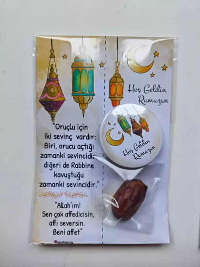 Hoş Geldin Ramazan Kahve Tonlu Kandilli Kart Rozet Paketi