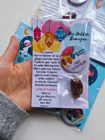 Hoş Geldin Ramazan Çok Renkli Kandilli Kart Rozet Paketi