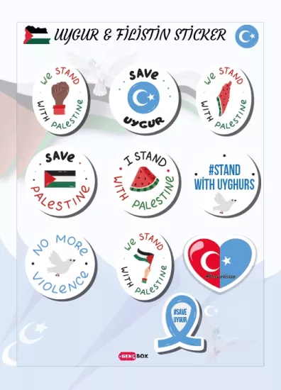 Uygur - Filistin Mavi Arka Plan Sticker Set 