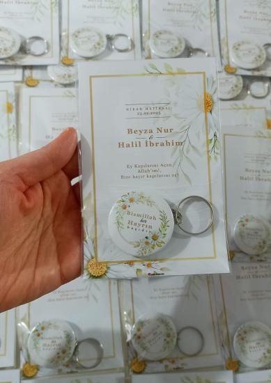 Papatya Temalı Anahtarlıklı - Nikah Hediyelik Kart