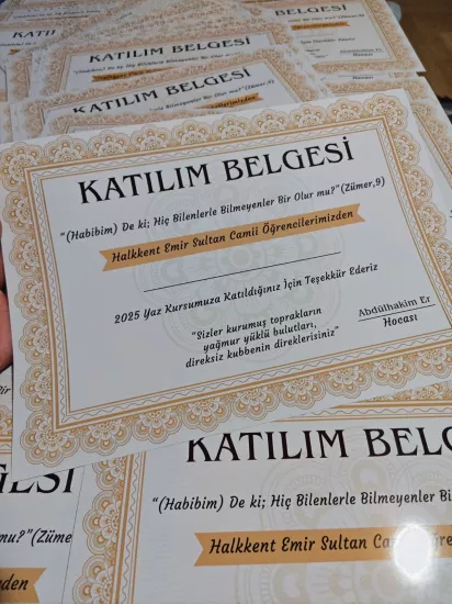 Yaz Kuran Kursu Katılım Belgesi - Standart