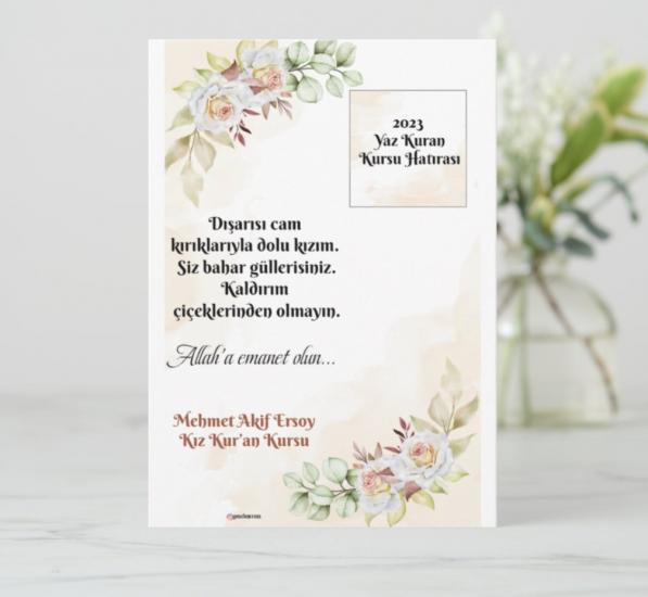 Yaz Kuran Kursu Hatırası Bahar Gülleri (Hediyelik Çikolata Kahve Kart)