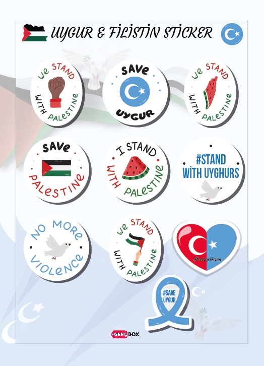 Uygur - Filistin Mavi Arka Plan Sticker Set 