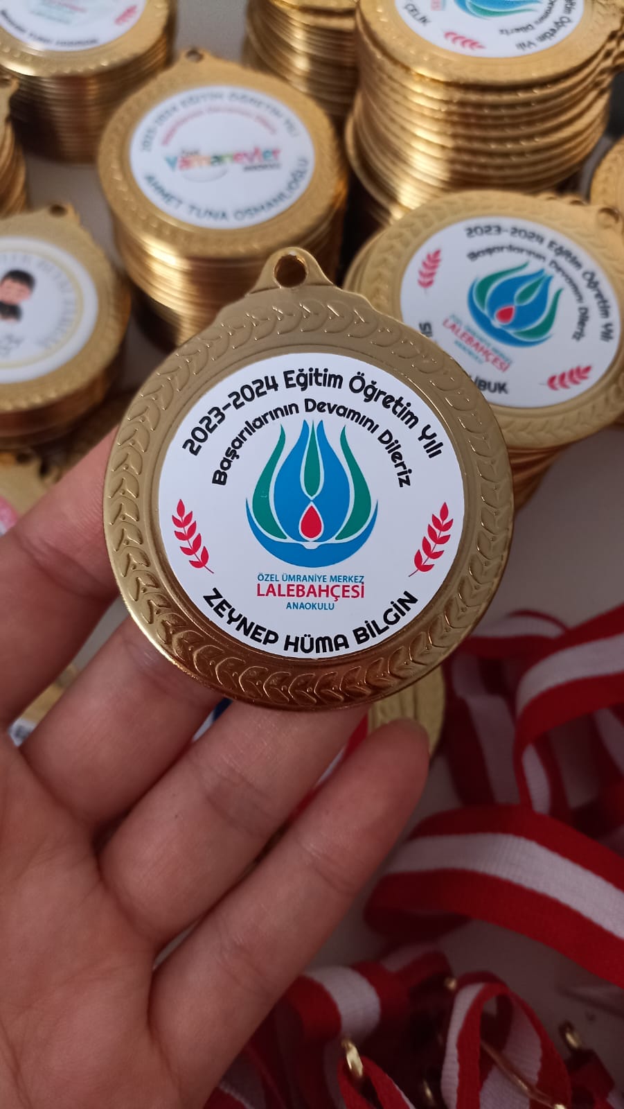 Özel Tasarım Okul Logolu Altın Renk Madalyon (SABİT BASKILI)