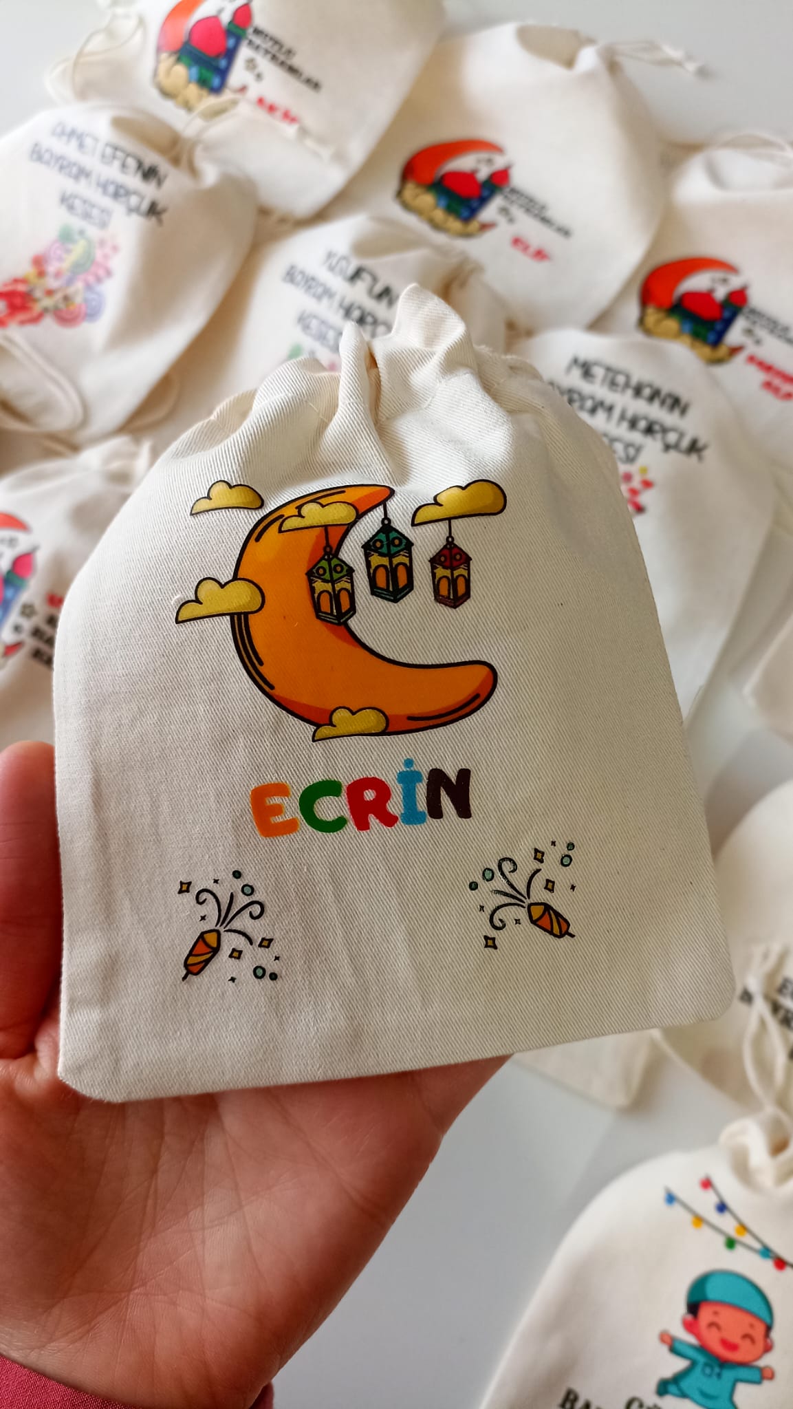 Hilal Temalı İsimli- Çocuk Harçlık Kesesi(15*20cm)