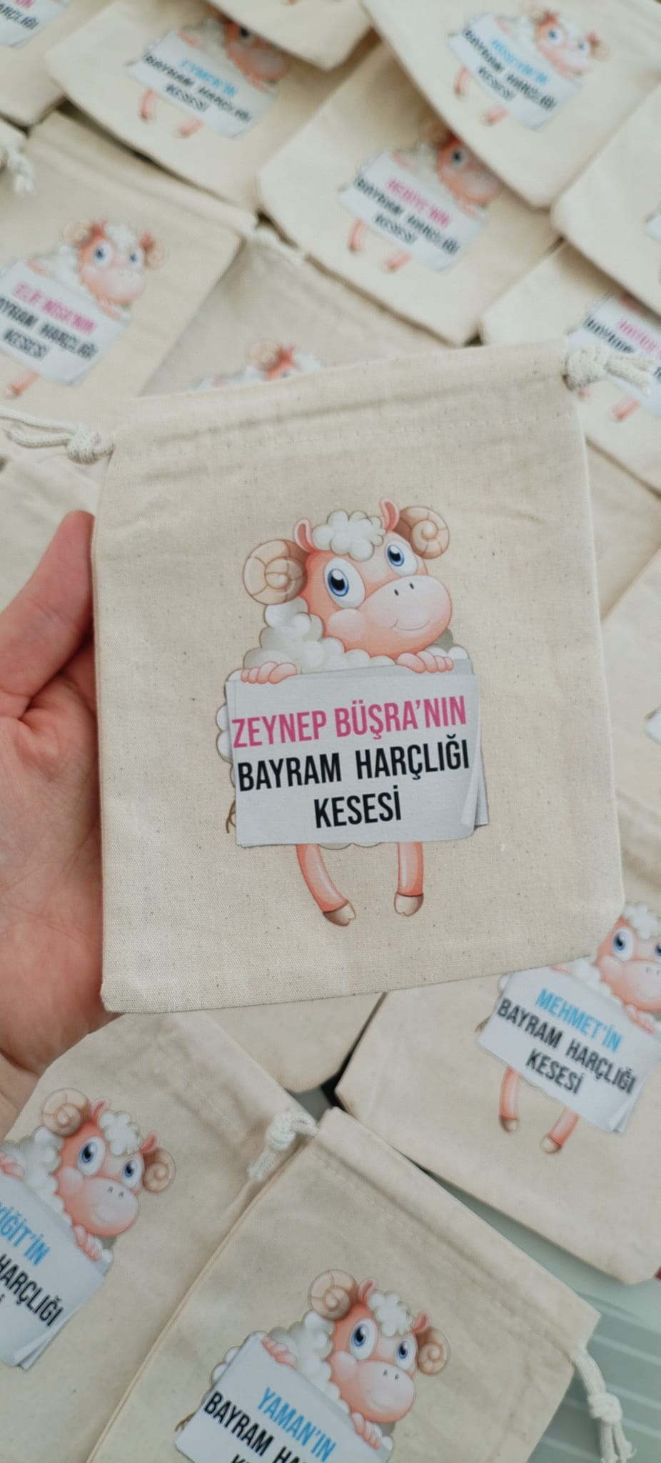 Koyun Figürlü İsimli - Çocuk Bayram Harçlık Kesesi (15*20)