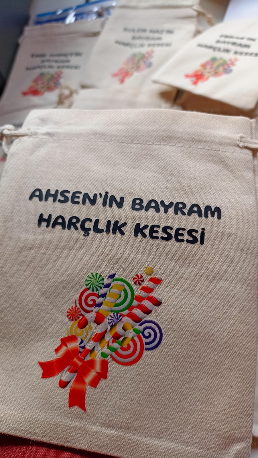 Şeker Temalı İsme Özel Bayram Harçlık Kesesi (15*20)