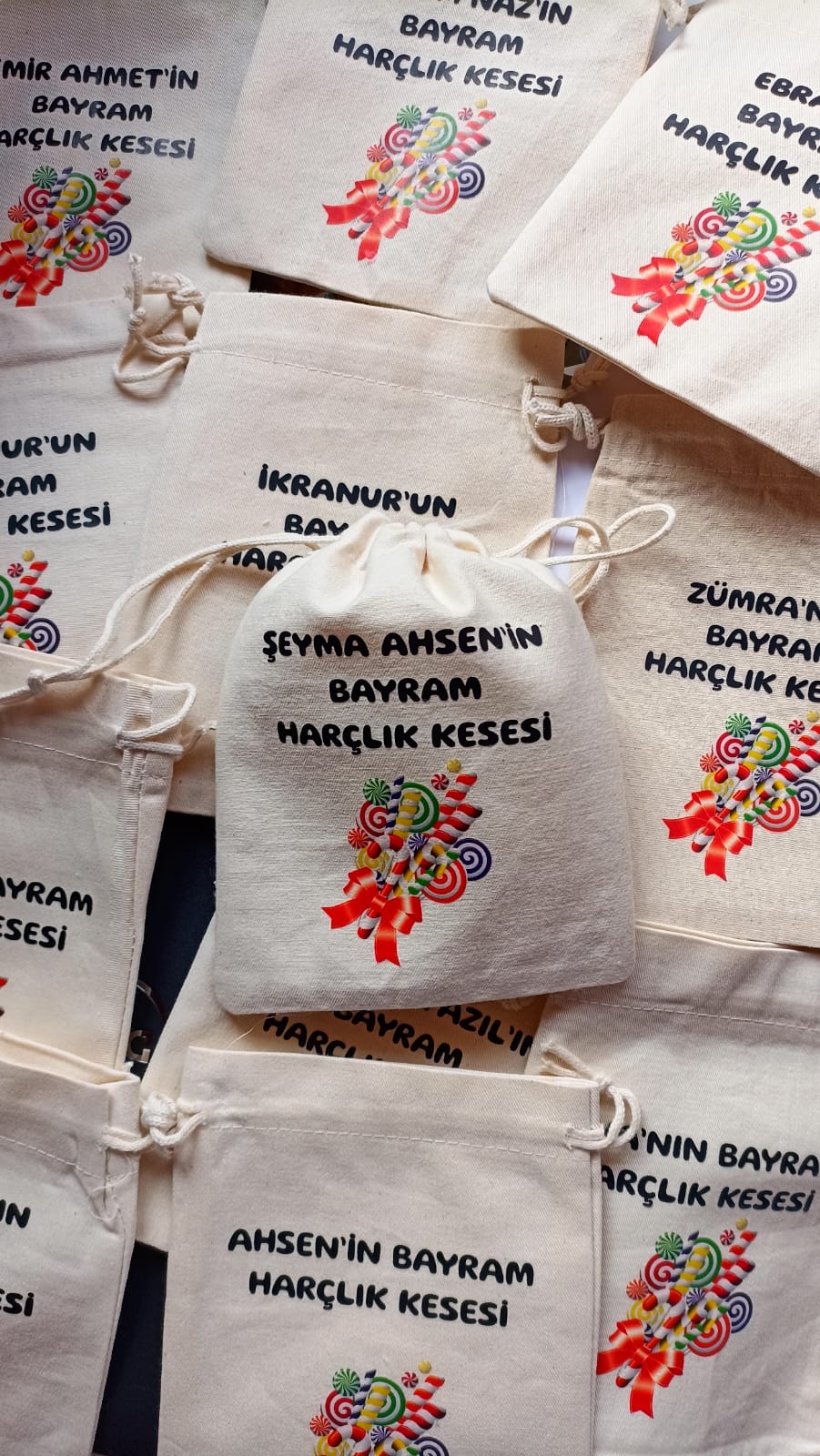 Şeker Temalı İsme Özel Bayram Harçlık Kesesi (15*20)