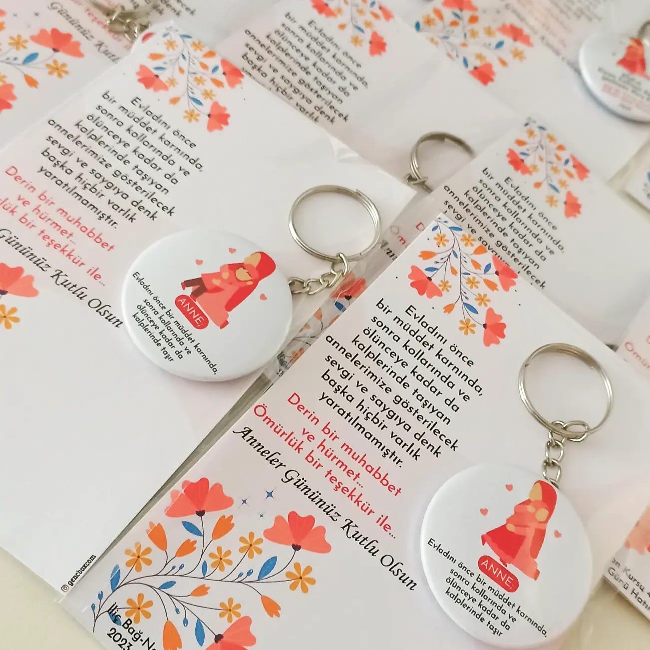Anne ve Çocuk Temalı Açacaklı Anahtarlıklı Hediyelik Kart Paketi