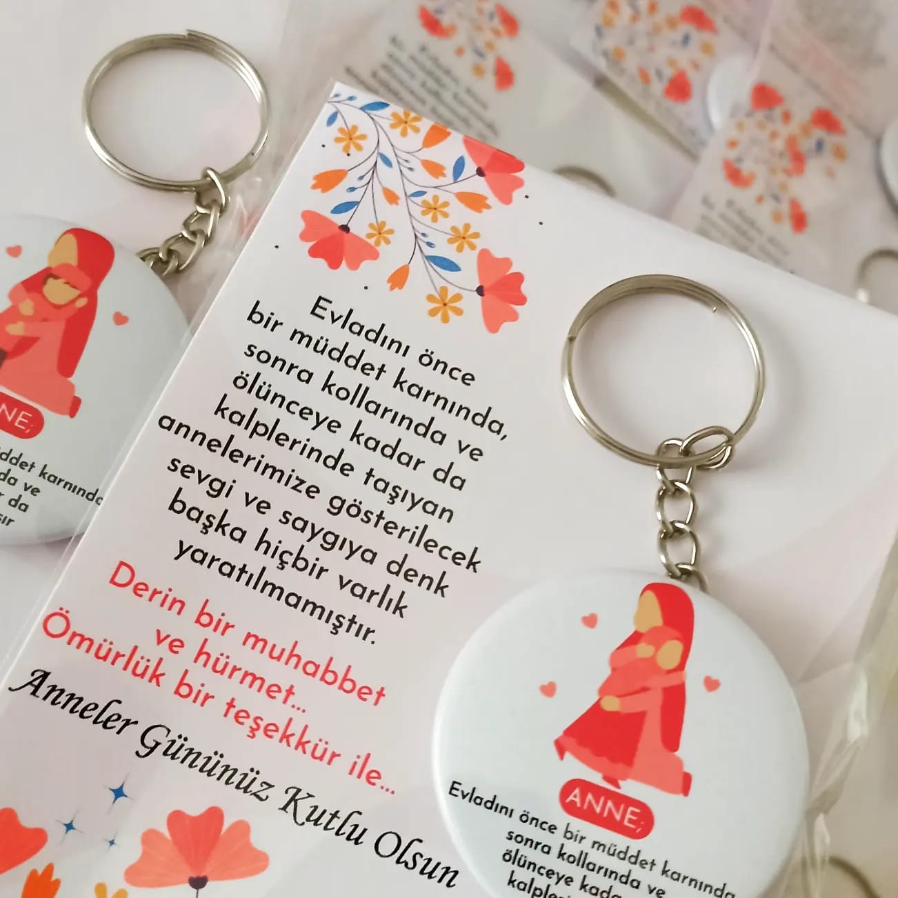 Anne ve Çocuk Temalı Açacaklı Anahtarlıklı Hediyelik Kart Paketi