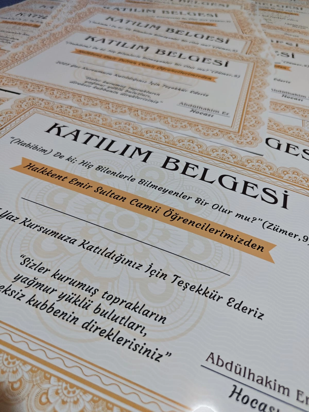 Yaz Kuran Kursu Katılım Belgesi - Standart